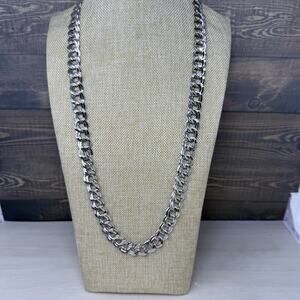 Vintage Monet Chunky Double Curb Link Necklace Silver Tone 32 inch